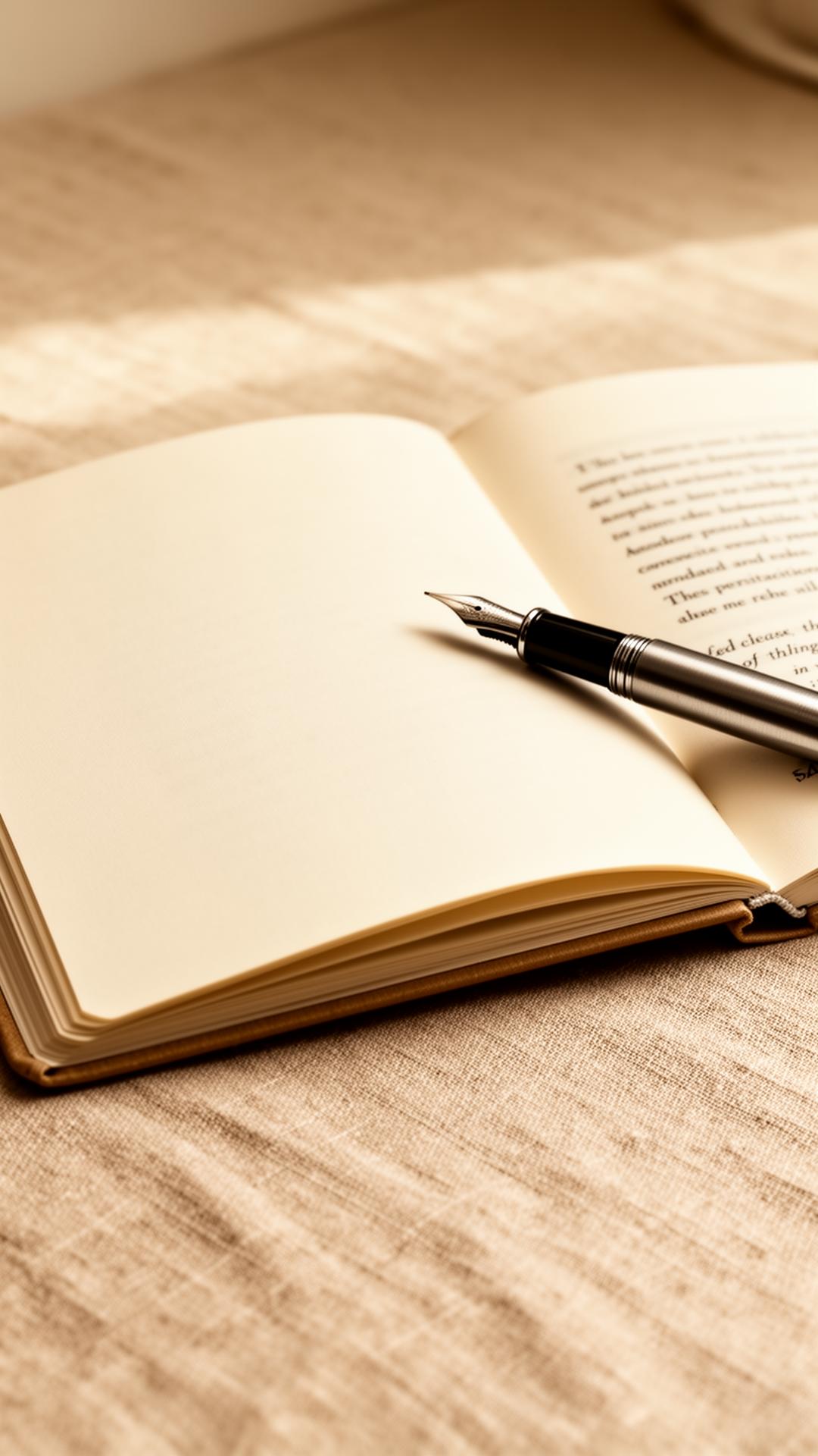 Carnet ouvert et stylo plume — étude calme